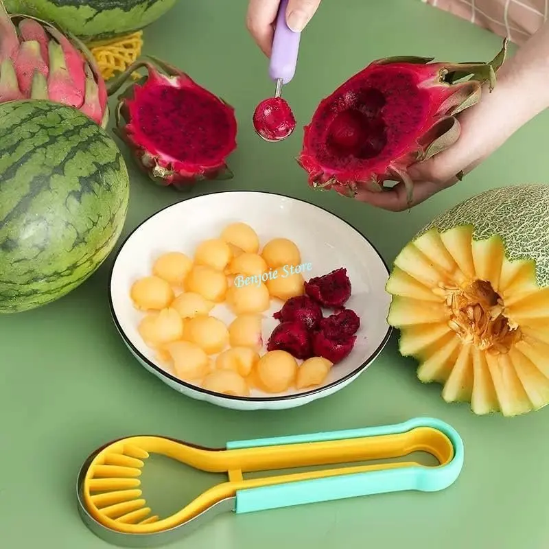 4 in 1 Melon Baller Scoop Set Stainless Steel Watermelon Cutter Fruit  Vegetable Tool Set Fruit Scooper Seed Remover Fruit Slicer