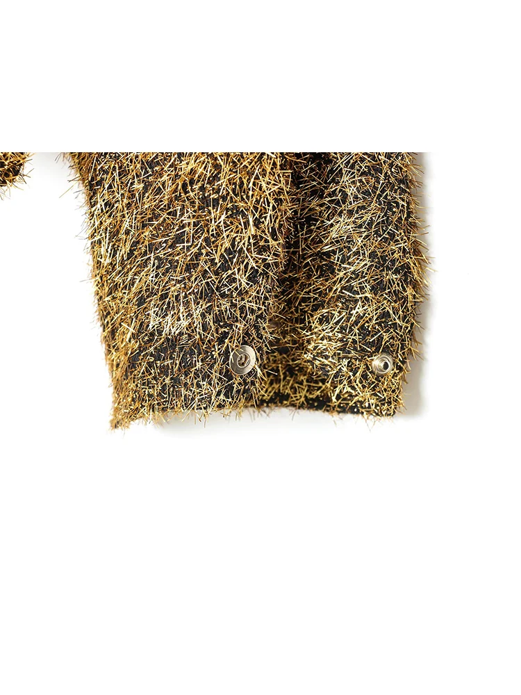 Fall New Metallic Thread Bomber Jacket For Women Long Sleeve Vintage Zipper Streetwear Casual Loose Lady Lapel Fashion Outerwear