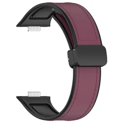 Premium Leather Magnetic Sport Strap for Smartwatches - Elegant Bracelet Accessory (Wine Red)