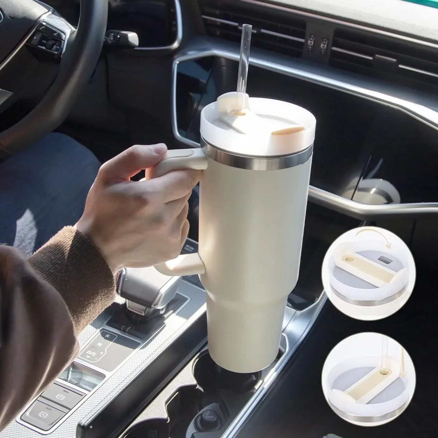 Travel Tumbler Straw Coffee Insulation Cup 40oz Handle Portable Car Stainless Steel Water Bottle BPA Free Thermal Water Mug