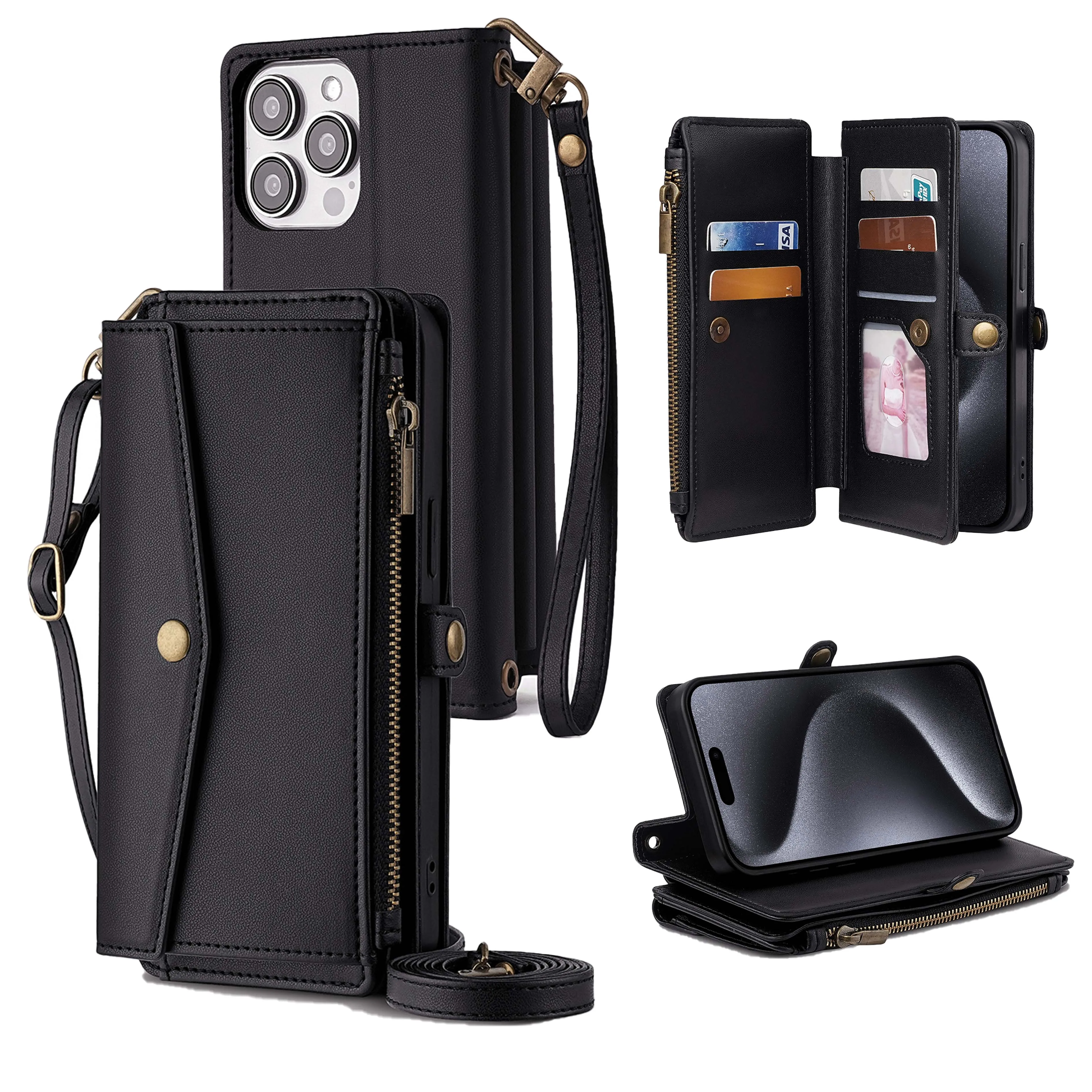 Premium Flip Wallet Phone Case with Versatile Long and Short Straps