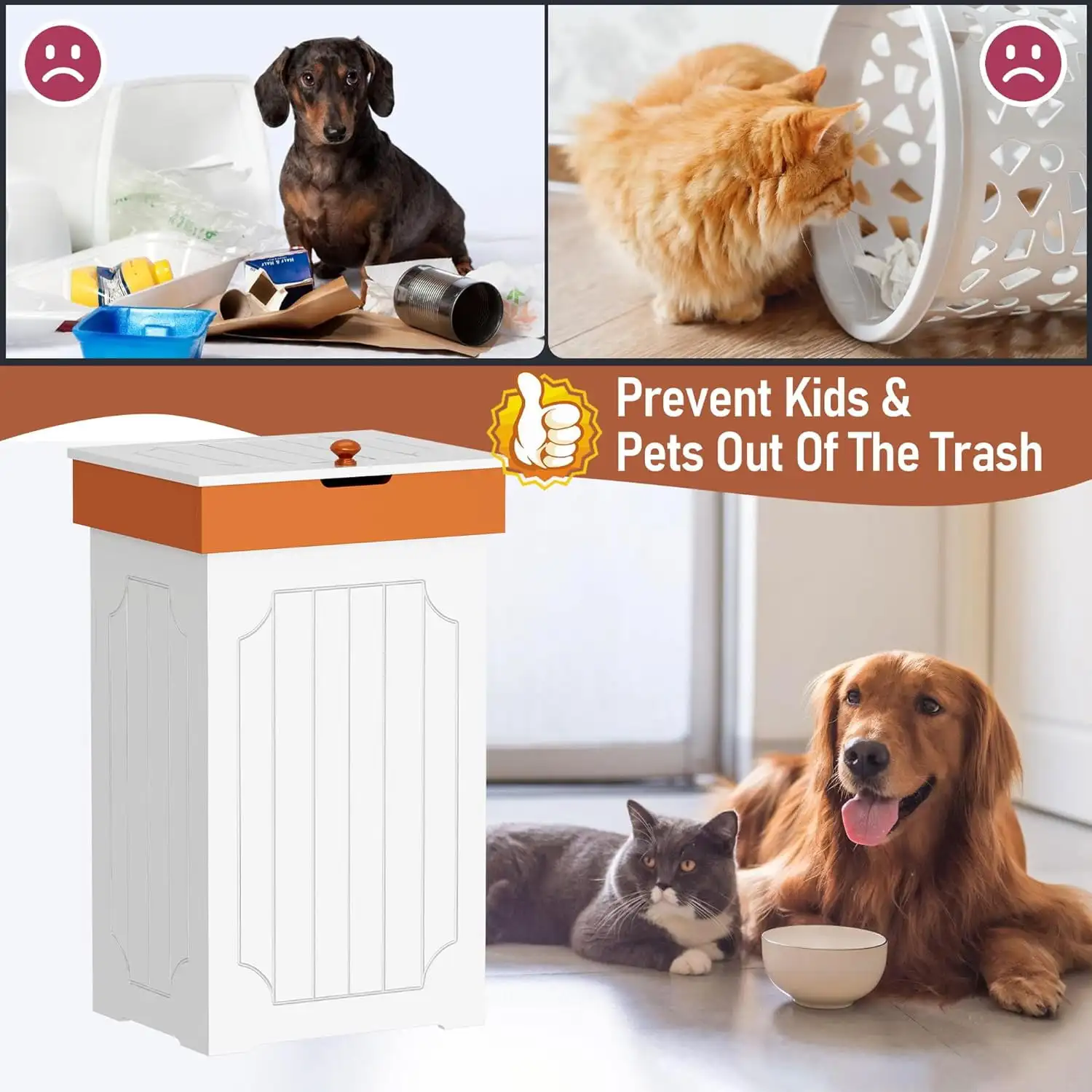 Trash Can Cabinet,23Gallon Kitchen Garbage Can,Wooden Recycling,Dog Proof Can,Trash Cabinet with Lid for Home Kitchen Bathroom