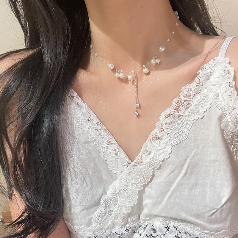 New Trendy Fashion Gold Color Alloy Cute Elegant Pearls Butterfly Pink White Pendant Necklace for Women Fashion Jewelry Dropship