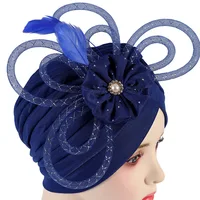 African Pleated Turban Cap For Women Luxury Dinner Party Bonnets Indian Nigerian Headwear Beanies Wedding Hat Fashion 2