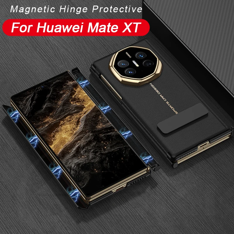 Double Magnetic Hinge Luxury Leather Stand Case - Elegant Plating Design