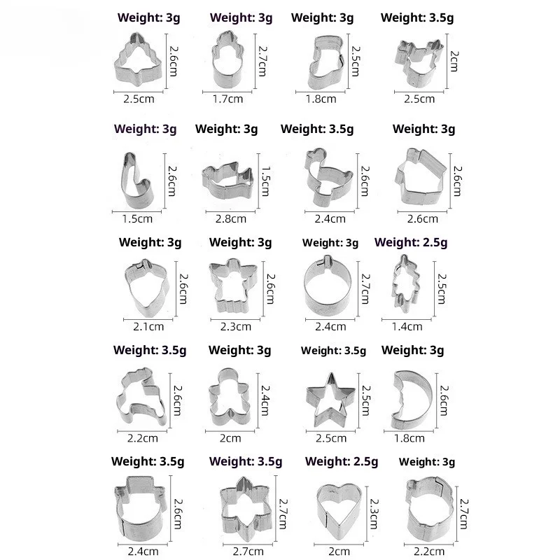 20Pcs/Set DIY Mini Stainless Steel Cookie Cutter Biscuit Mold Christmas Deer Head Snowman Molds Tools Fondant Gingerbread Man