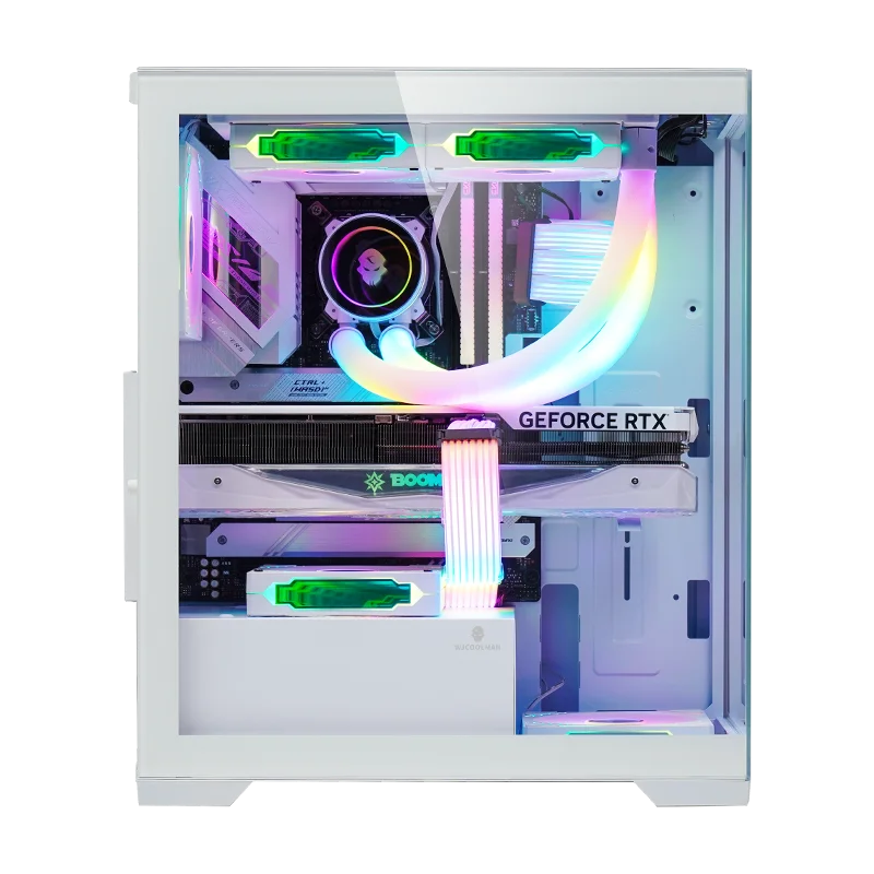 WJCOOLMAN 프리즘 글래스 측면 광투과 게임용 컴퓨터 데스크탑 케이스 240 수냉식/ATX 마더보드 지원