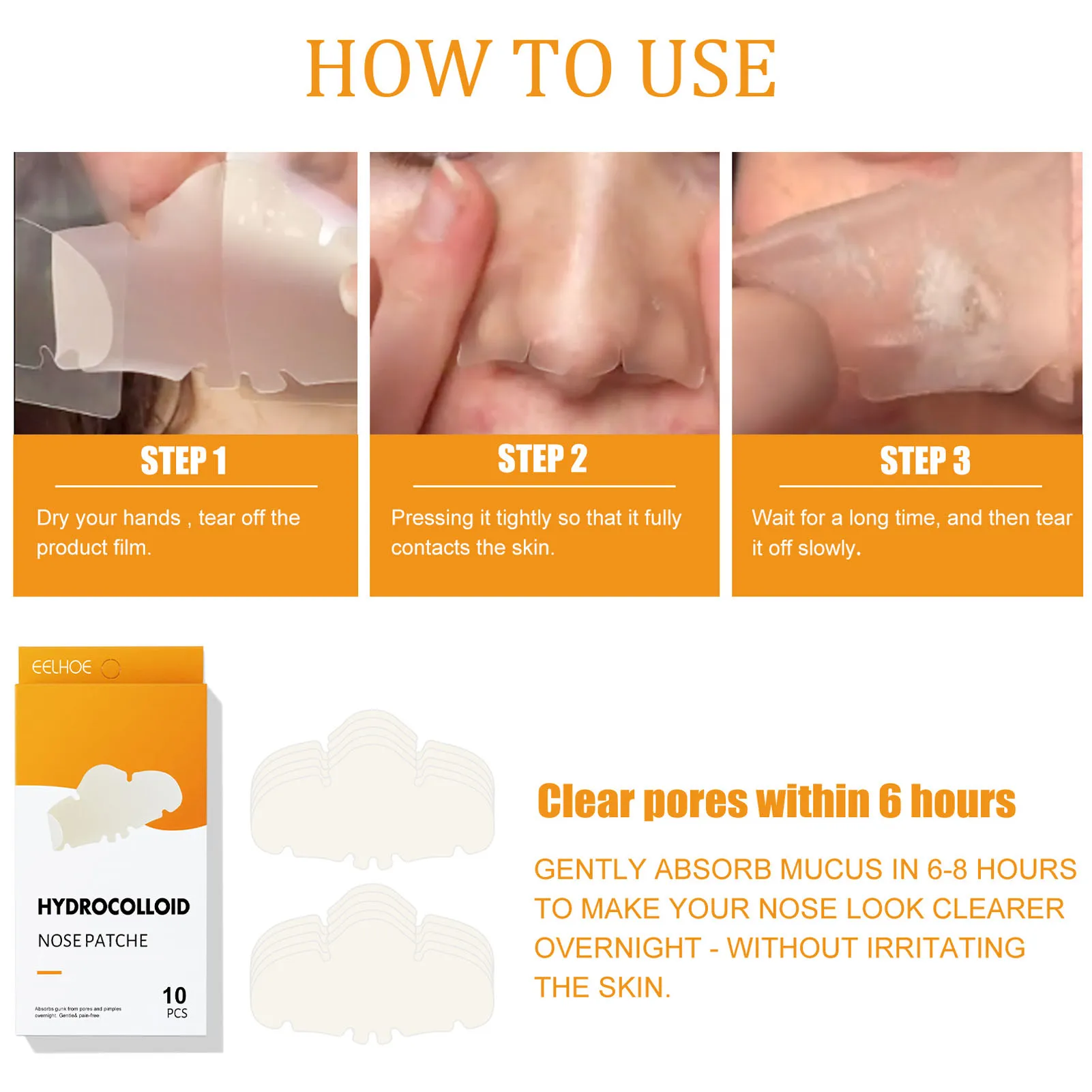10Pcs Hydrocolloid Nose Patches Hydrocolloid Patches Blackhead Removal Deep Cleansing Pore Strips For Face Nose and Pores