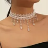 Collier Punk gothique en dentelle noire pour femmes, fleur en cristal, mode cuir noir velours, court et Sexy, ras du cou, bijoux