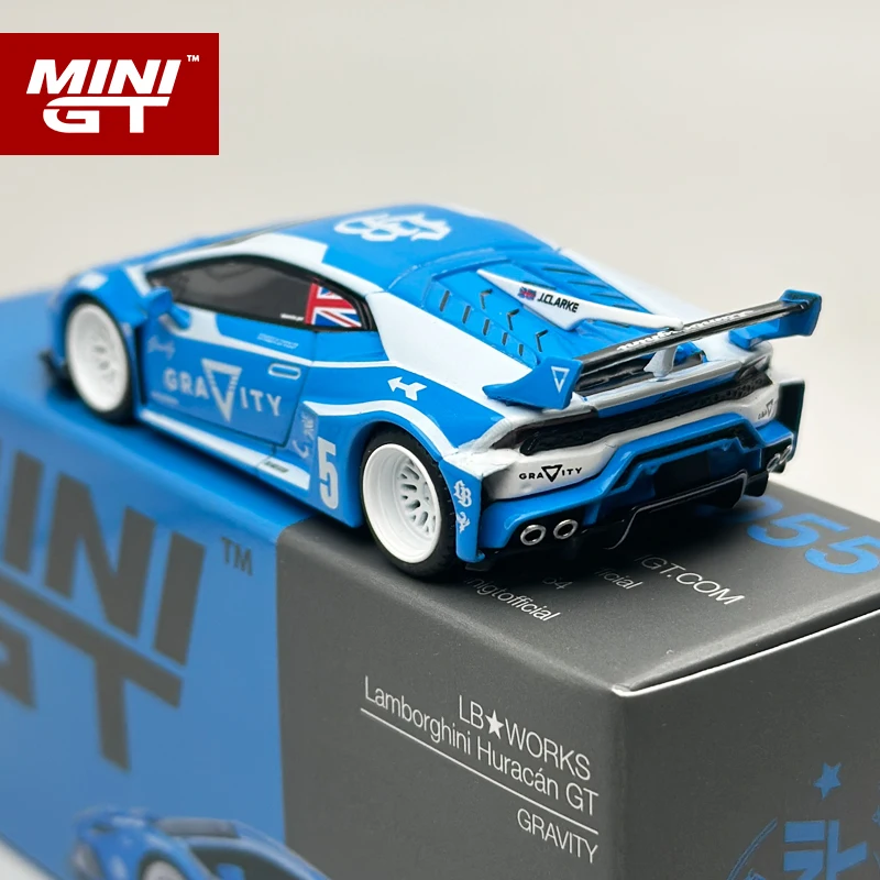 MINIGT 1:64 LBWK 람보르기니 우라칸 GT GRAVITY 블루 앤 화이트 합금 자동차 모델 1055
