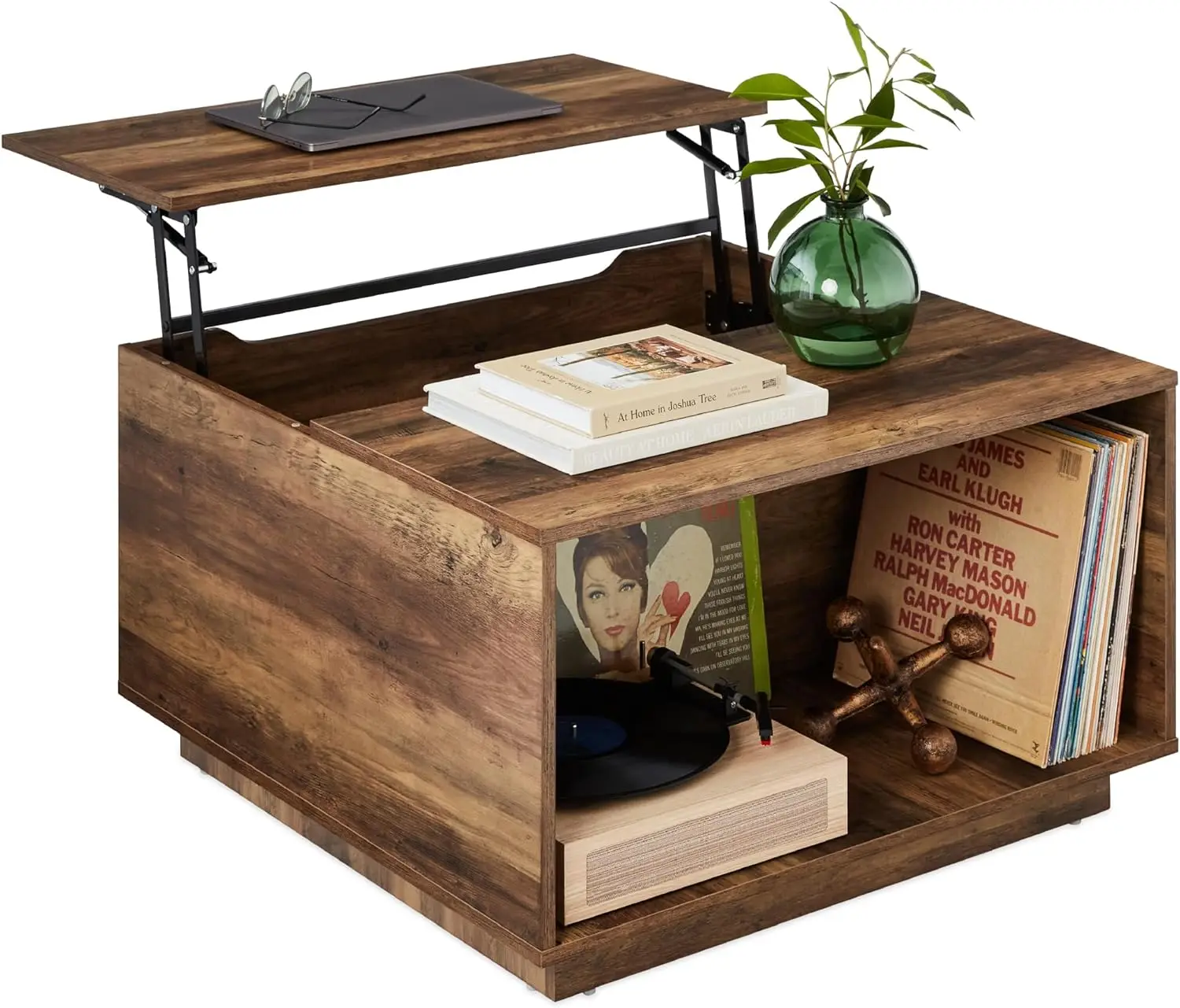 

Square Lift Top Coffee Table, Wooden Rustic Modern Multifunctional Accent Table for Living Room w/Hidden Storage