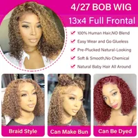 Deep Culry mettre en évidence 4/27 couleur 100% cheveux humains 16 pouces Bob perruques 13x4 HD dentelle frontale Bob perruque de cheveux humains 200% densité Remy Bob perruque 5