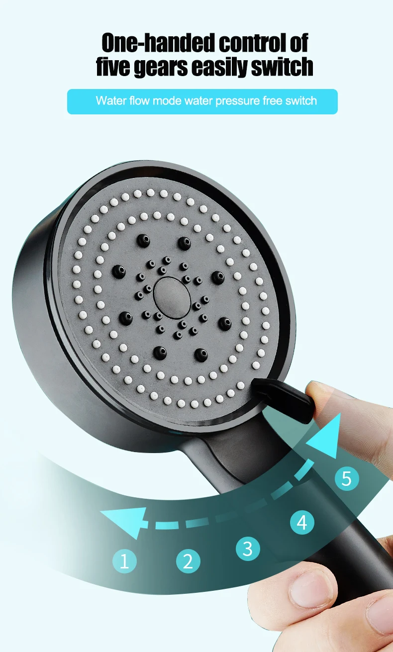 Description Picture 6 of item5 Modes Adjustable Rain Drenching Mode Black Bath Shower Head Head Water Saving High Pressure Showerhead Bathroom Accessories
