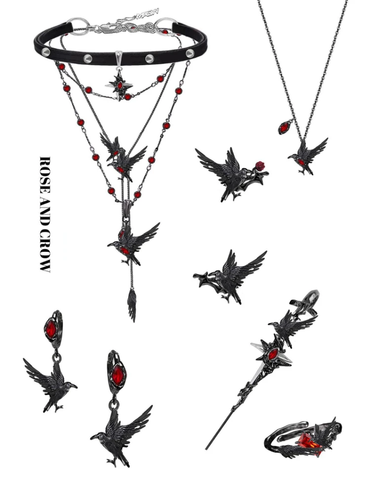 MASW Original Design Hiphop Cool Hot Girl Style Red Flower Black Bird Dangle Earrings For Women Gift Modern Jewelry Accessories 2