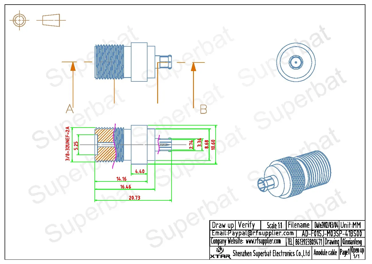 Superbat F-MCX Adapter F Female to MCX Male Straight RF Coaxial Connector for Electronic Components Market