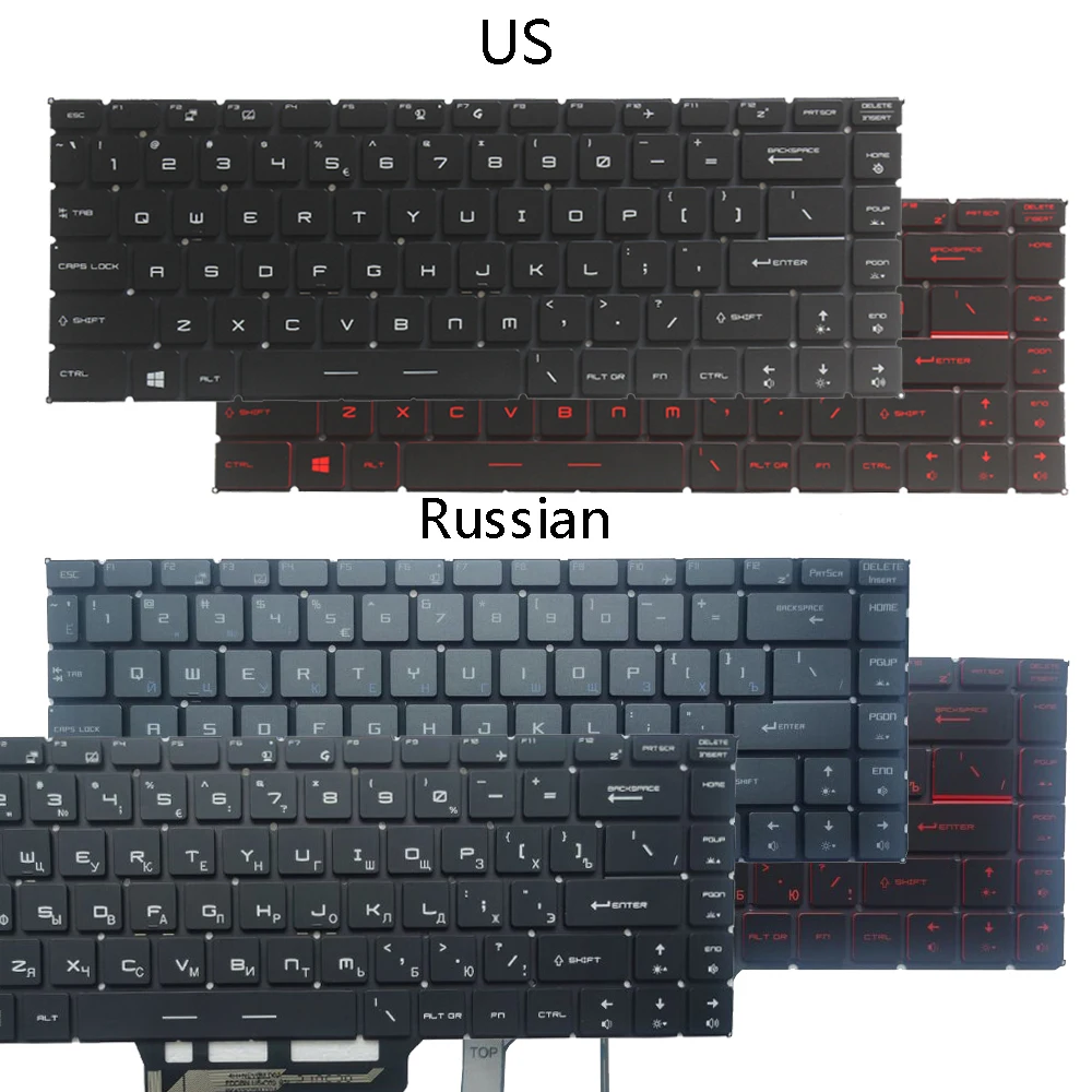 Teclado Retroiluminado dos Eua Russo Espanhol para Msi Gs65 Gs65vr Ms16q1 Gf63 8rc Ms-16r1 Ms-16r4 Gf65 Thin 9sd 10sd Ms-16w1 Ms-16w1 Ms-16wk Novo