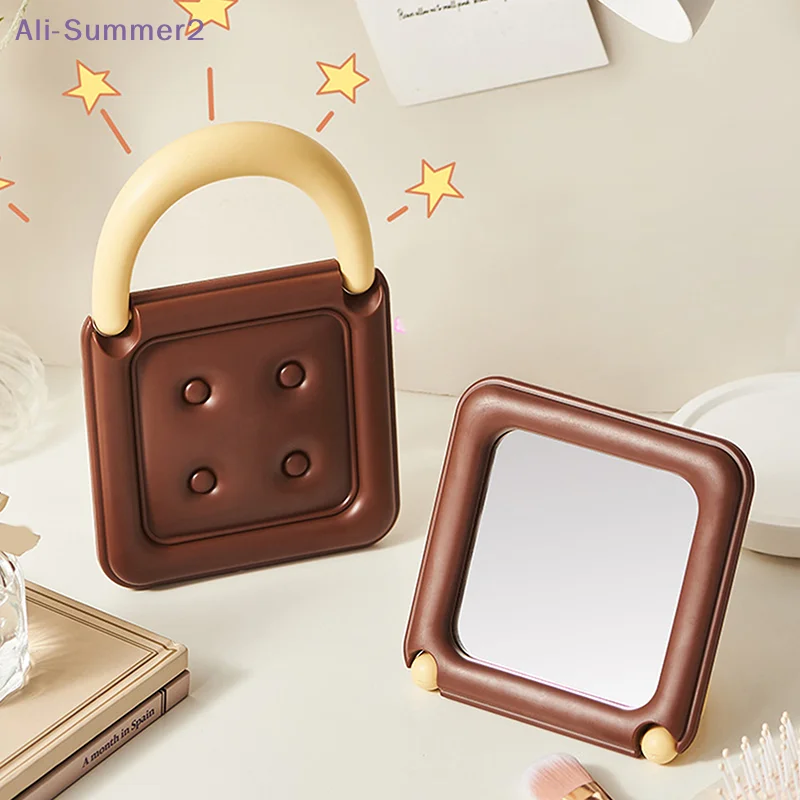 {Summer2} 귀여운 초콜릿 사각 거울 양면 접이식 소형 거울 화장대 거울 휴대용 미니 거울 데스크탑 장식