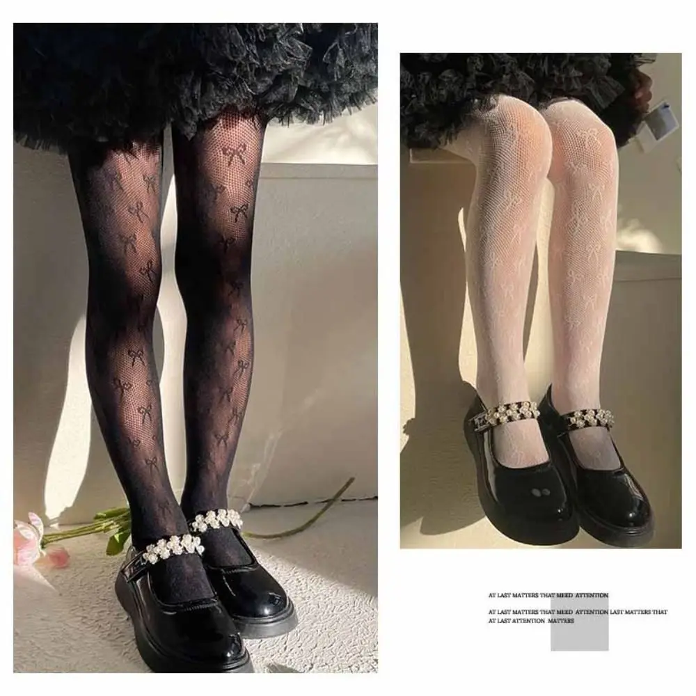 New Bow Children Pantyhose Summer Mesh Lace Stockings Princess White Thin Leggings Baby
