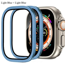Premium Tempered Glass Screen Protector with Metal Bumper for Apple Watch Ultra 49mm - 2 Pack, Anti - Scratch, HD Clarity (2PCS Light Blue)