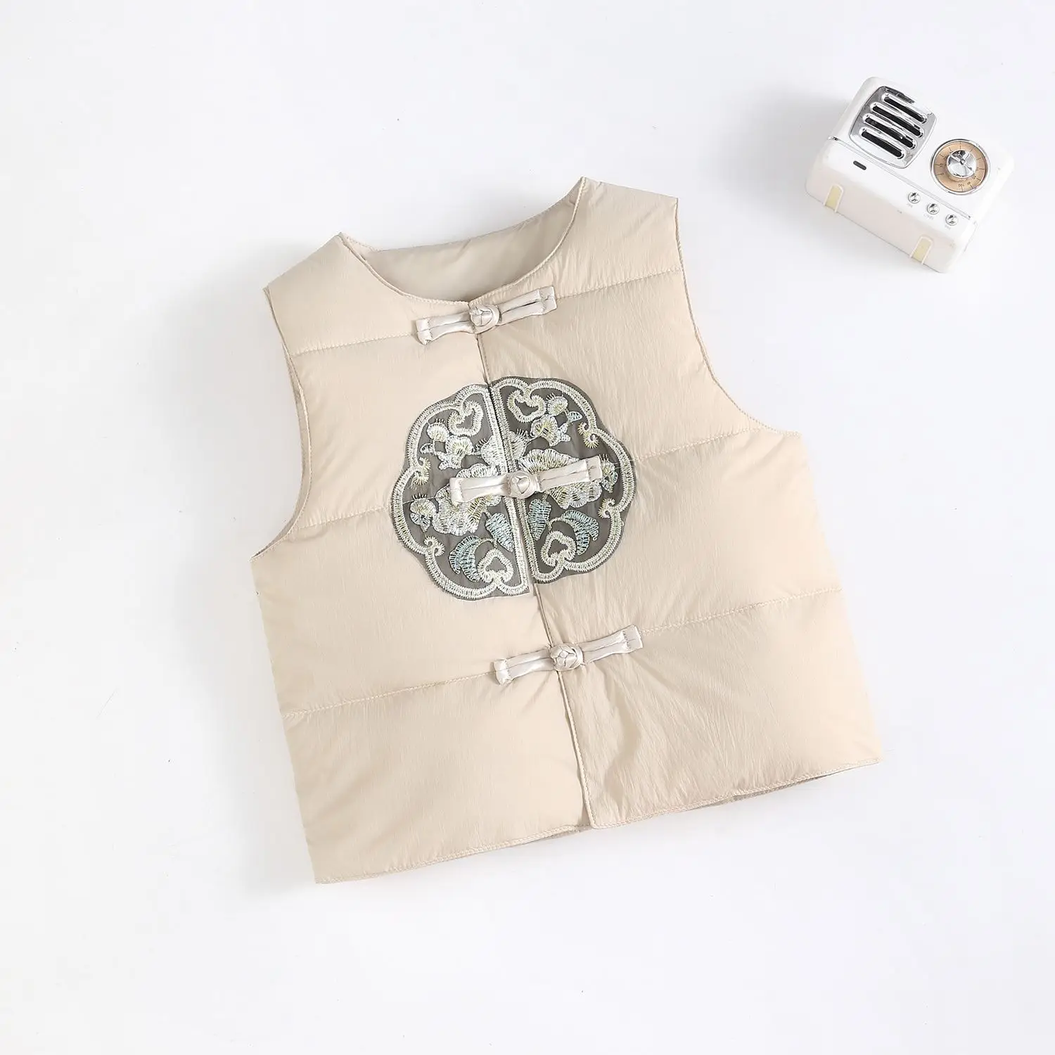 Children's Feather Silk Vest Chinese Style Cute Autumn and Winter Outerwear for Boys and Girls Sleeveless Camisole Jacket