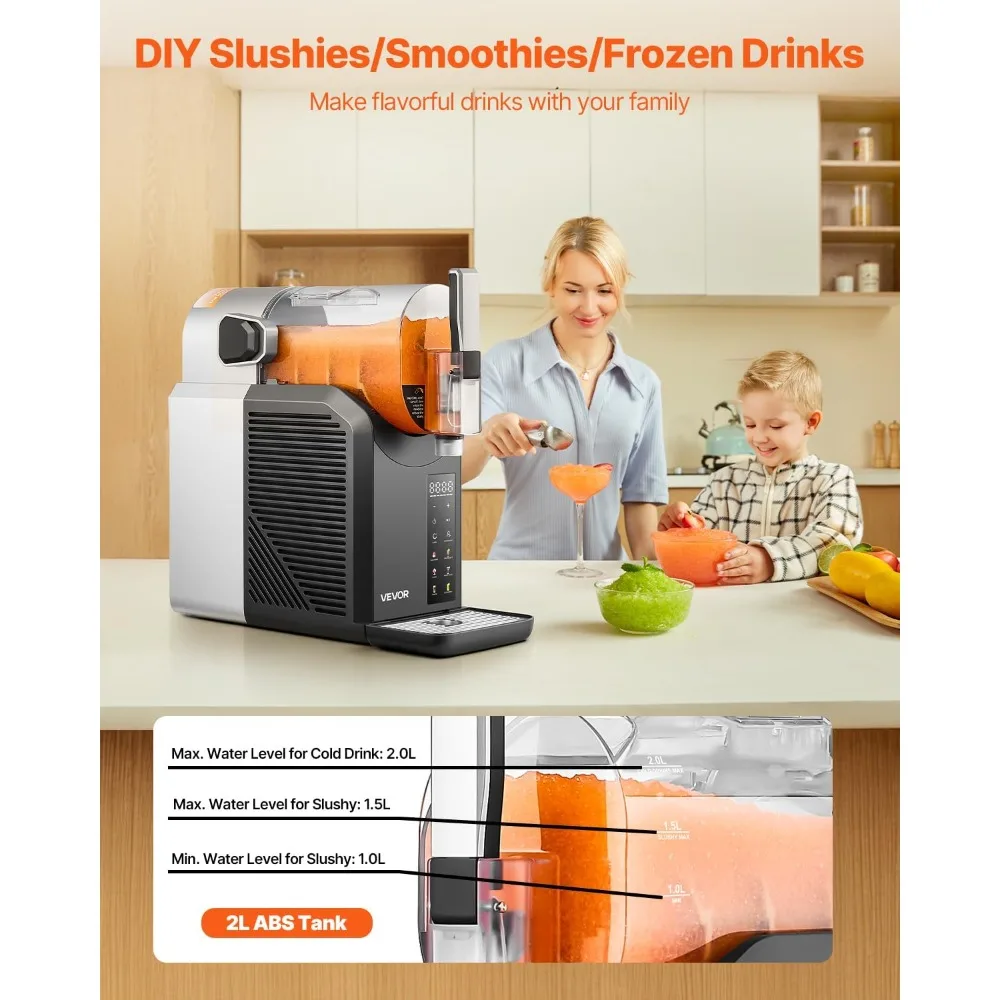VEVOR 2L Slushie Maker - No Ice Required Frozen Drink Machine with 6 Pre-set Programs for Home Use