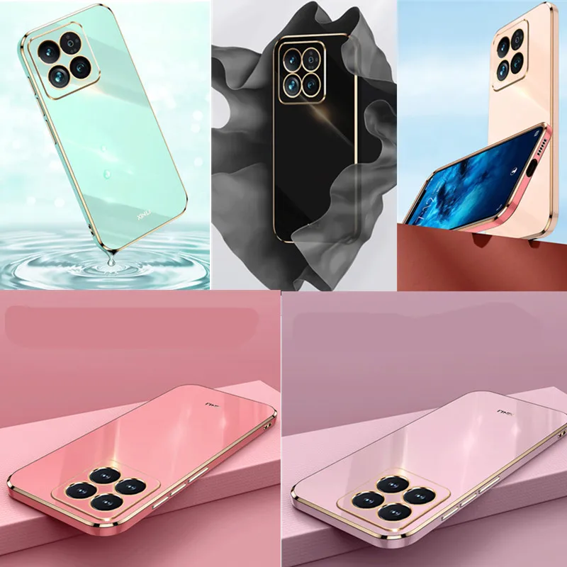 6D Gold Straight Edge Cover Morbida Elettrolitica Per Xiaomi 14 Pro 13T 13 Ultra 13Pro 13Tpro Redmi K60 Custodia Per Telefono Ultra Placcatura