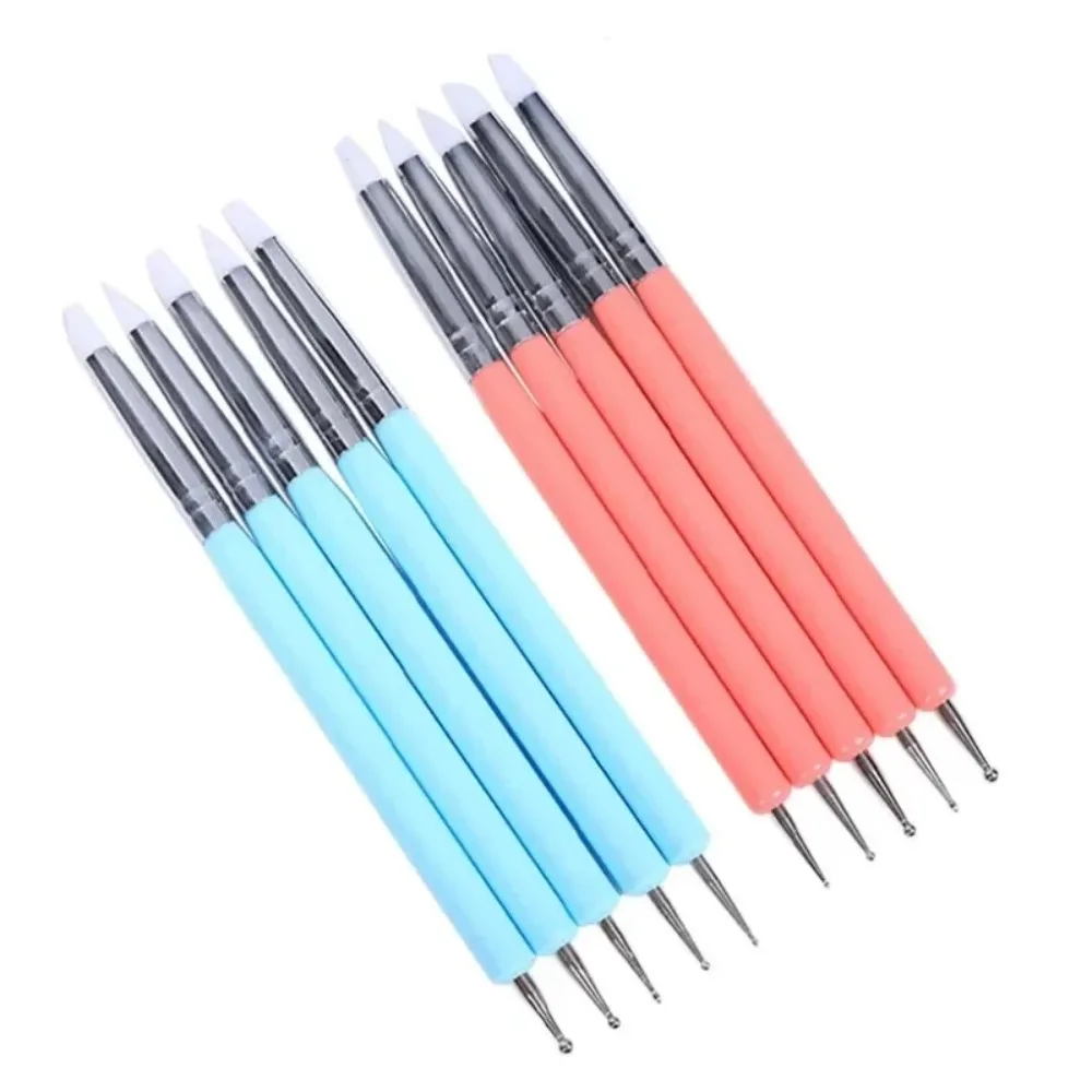 

5Pcs Double End Nail Art Dotting Pen Rhinestone Handle Diamond Picker Manicure Dotting Tool DIY Painting Brush Nail Accessories