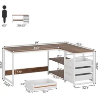 L Shaped Computer Desk with Storage Drawers, 59 inch Corner Desk with Shelves, Reversible L-Shaped Office Desk Study 2