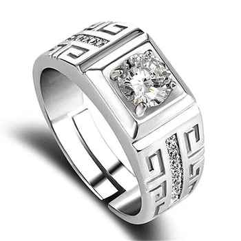 Fascino Anelli in argento sterling 925 per uomo Cristallo brillante misura regolabile Regali di moda fidanzamento matrimonio Gioielli di alta qualità