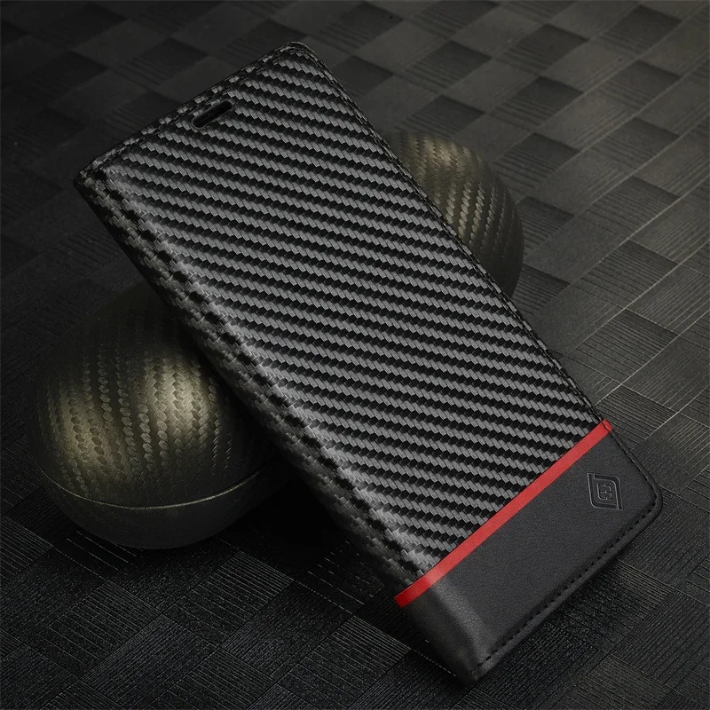 Carbon Fiber Magnetic Flip Case | Soft Leather