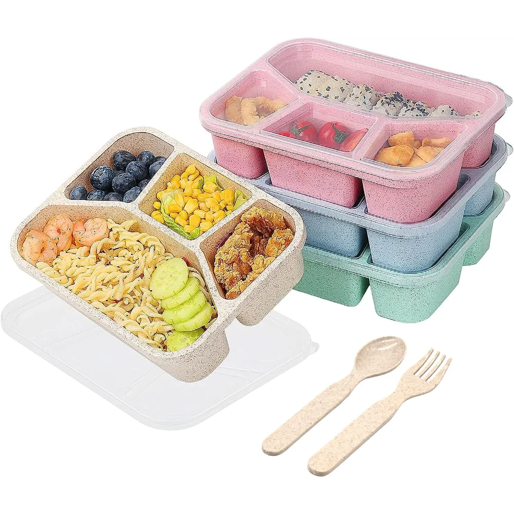 1/4 Pcs Bento Lunch Box 4 Compartment Meal Prep Containers Durable