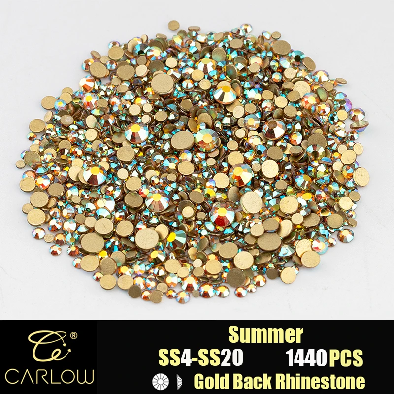 Shiny Gold Back Glass Crystal Rhinestones for DIY Crafts and Nail Art - 1440 Pieces