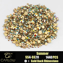 Shiny Gold Back Glass Crystal Rhinestones for DIY Crafts and Nail Art - 1440 Pieces (Summer)
