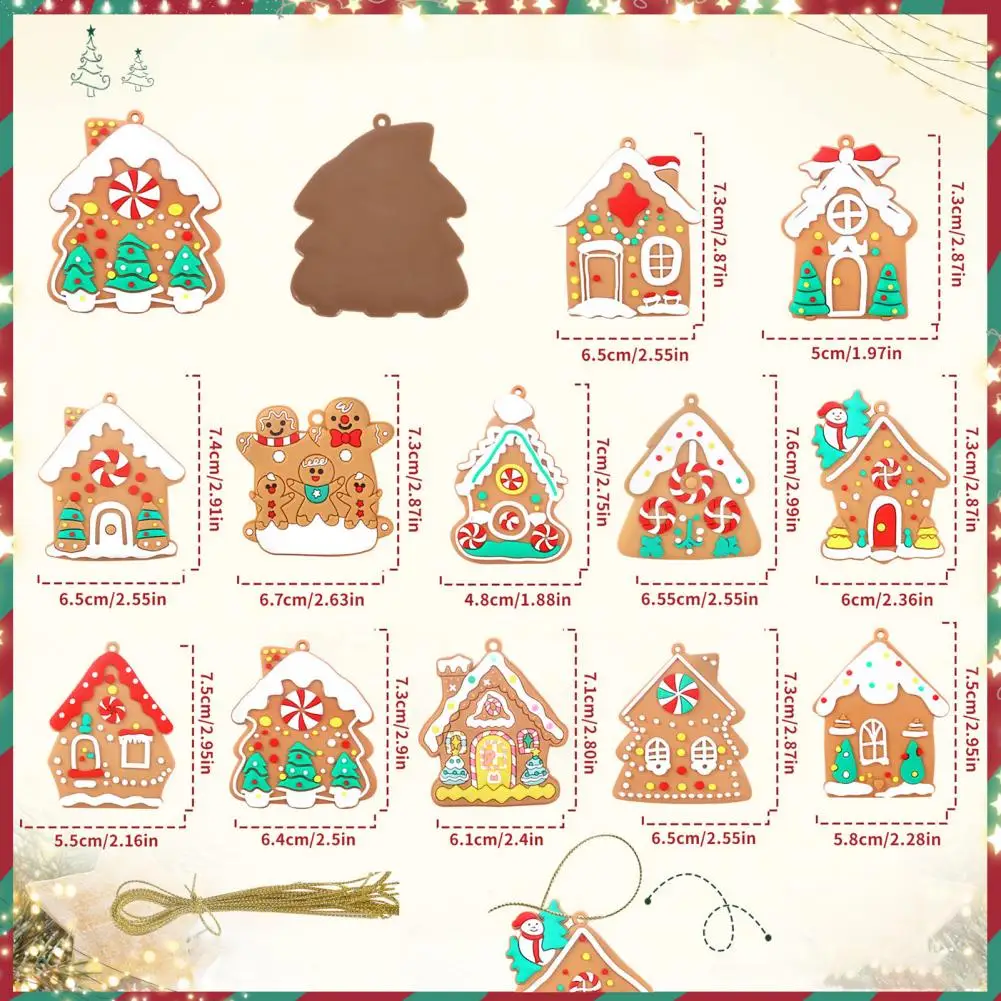 Gingerbread Man Christmas Ornaments Santa Claus Cane Snowflakes Plastic Hanging Decor For Xmas Tree Rustic Holiday Decoration