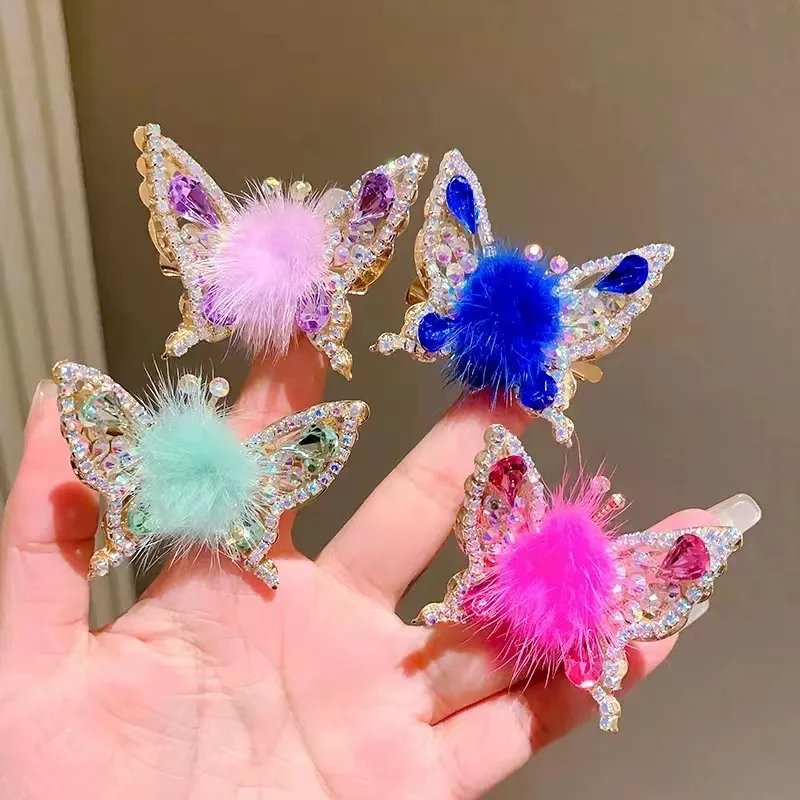 Fashion Smart Moving Butterfly Hairpin 3D Hair Clip Plush Ball