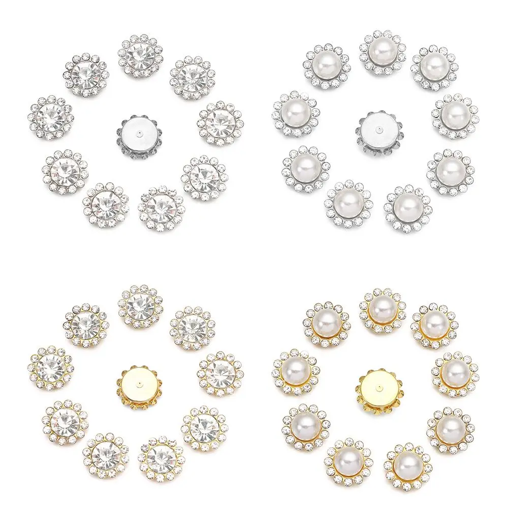 

10PCS Flower Clothing Decorations Crystal Wedding Dress Pearl Button Rhinestone Buttons Pearl Hairpins Hat Accessories