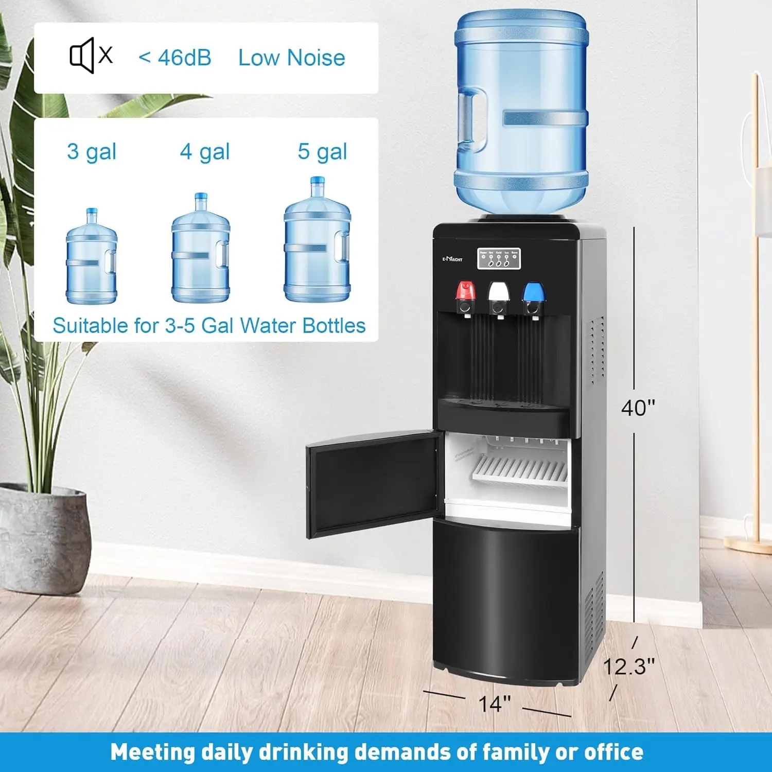 Dispenser with Ice Maker, 3 in 1 Water Dispense with Built-in Ice Maker, Water Cooler Dispenser for 3-5 Gallon Bottle with a Sco 6