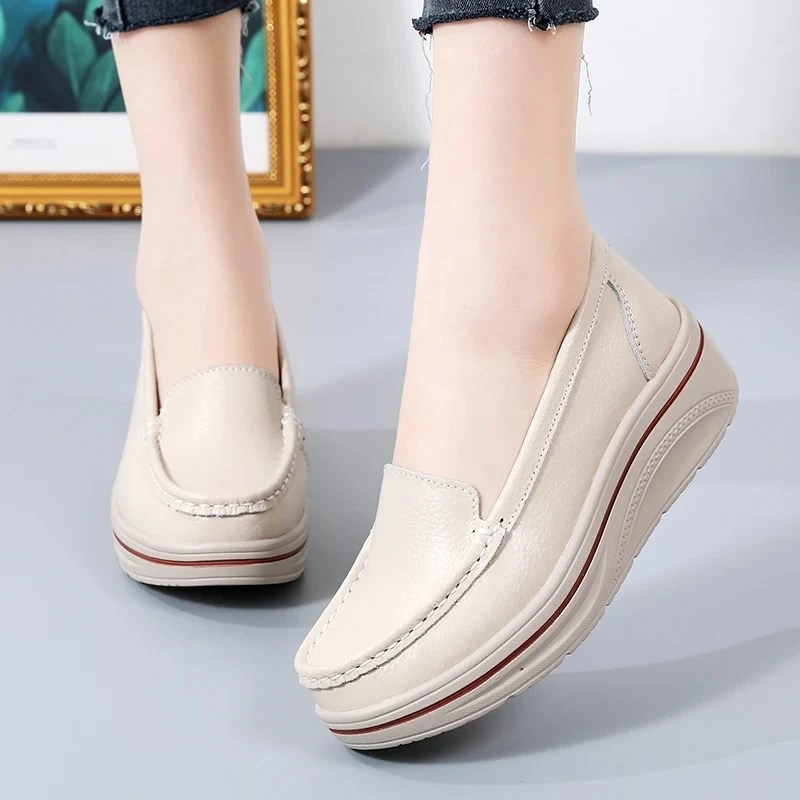 TrendAura Women’s Faux Leather Moccasin Loafers Beige - All-Day Comfort, Versatile Style main image 1