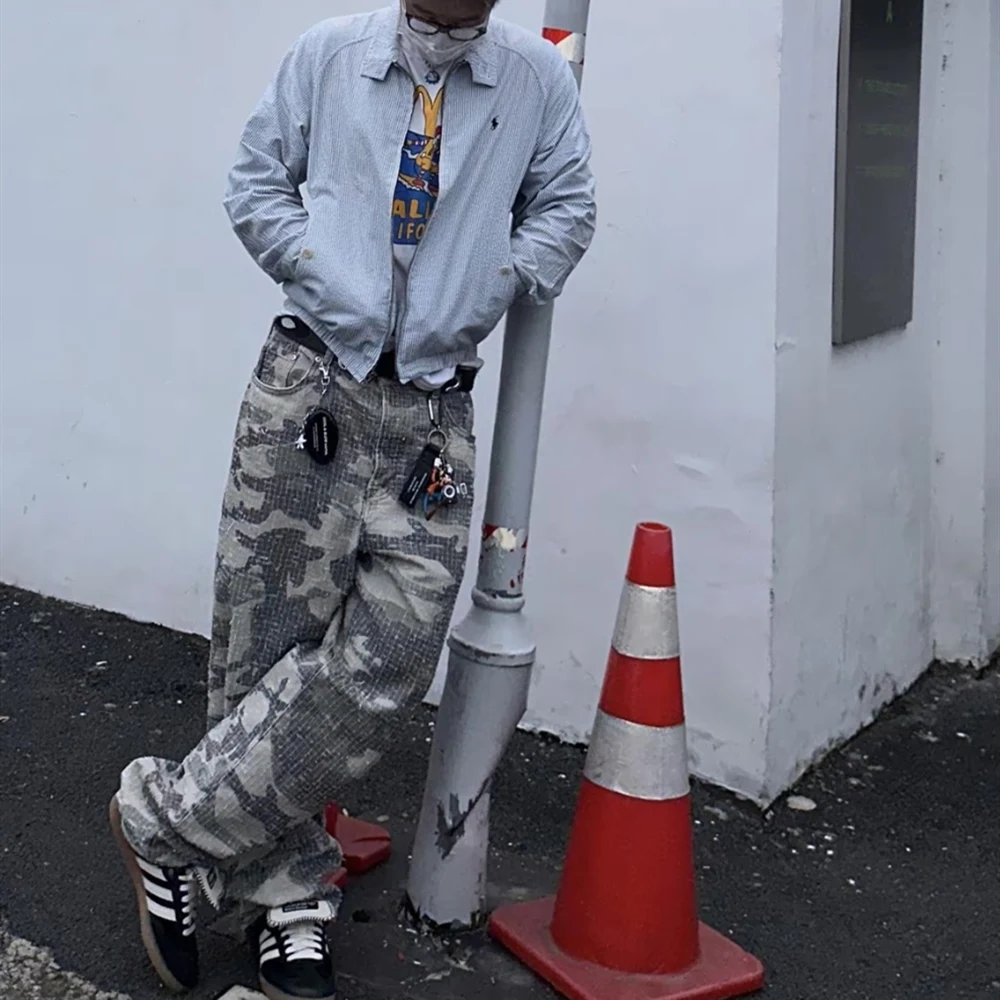 Frog Drift Fashion American Style Streetwear Camouflage Cargo Pants Vintage Clothing Loose Cotton Trousers For Men Unisex