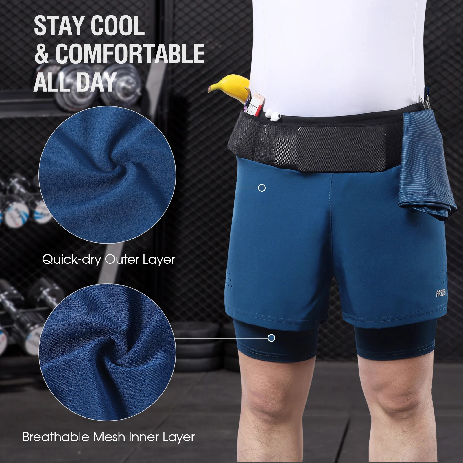 Arsuxeo Men 2 in 1 Running Shorts High Waist Athletic Shorts Sport Shorts Workout Shorts with Pockets for Gym Jogging Tennis 5