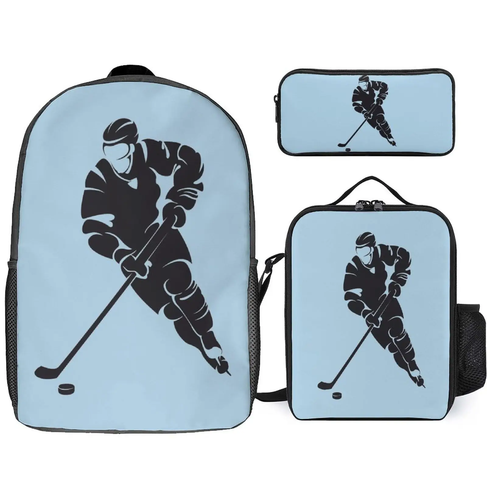 Hip Hop Harajuku Trendy Funny Hockey 3pcs/Set Backpack 3D Print Student Bookbag Travel Laptop Daypack Lunch Bags Pencil Case