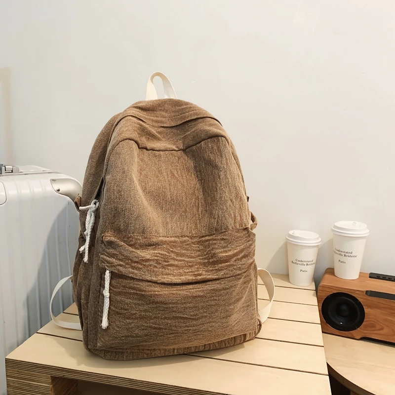 

Washed Denim Solid Casual Backpack Simple Versatile Large Capacity Classic Style Schoolbag for Women 2024 Fashion Hot Sale