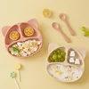 Children's Dishes Baby Silicone Sucker Bowl Baby Bear Face Plate Tableware Set Smile Face Baby Tableware Set Retro Kids Plate 1