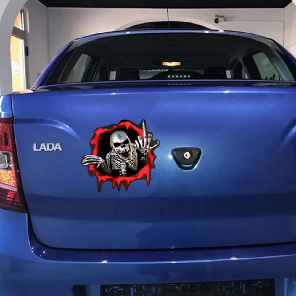 TQQTQQ 1Pcs Skull Finger Decal Reflective Skeleton Vinyl Car Stickers  Vehicle Styling Removable Waterproof Sticker PVC