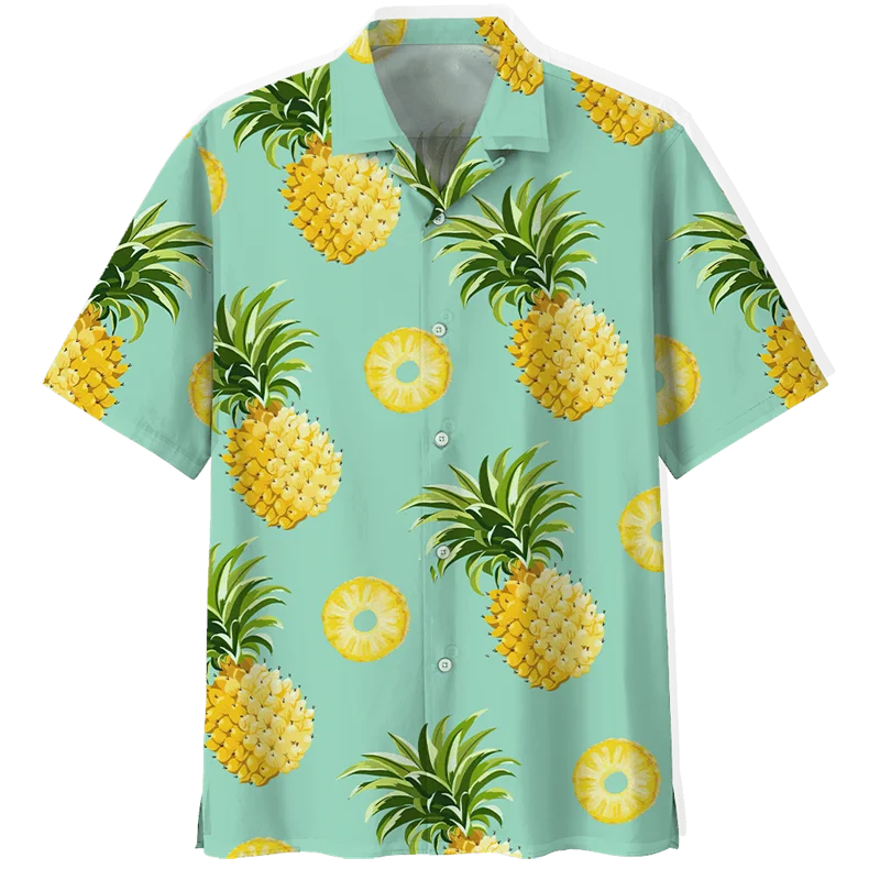 thumbnail image 1 of Camisas hawaianas con estampado de limón para hombre, blusa con botones de manga corta y estampado 3D de frutas tropicales, camisa hawaiana de solapa de gran tamaño, 1 of 5