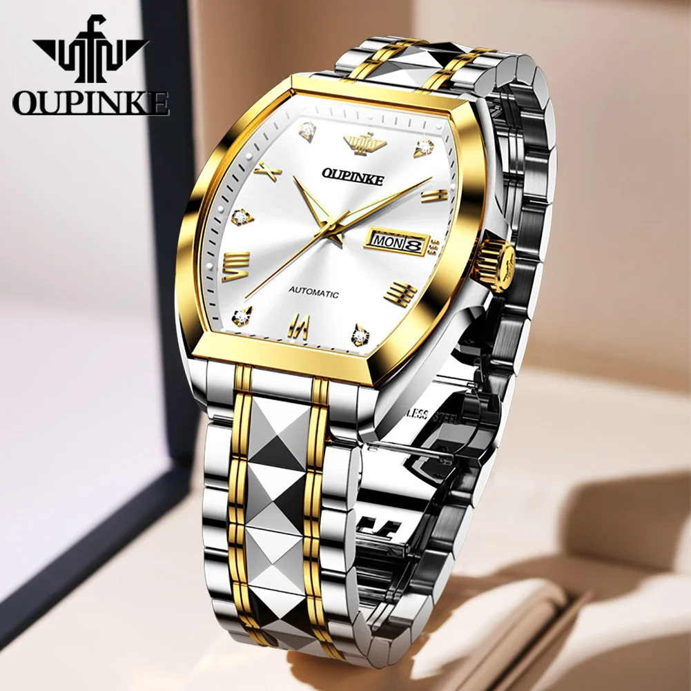

OUPINKE Sapphire Crystal Tungsten Men Watches Luxury Dress Automatic Mechanical Watch Date Waterproof Luminous Wrist watch
