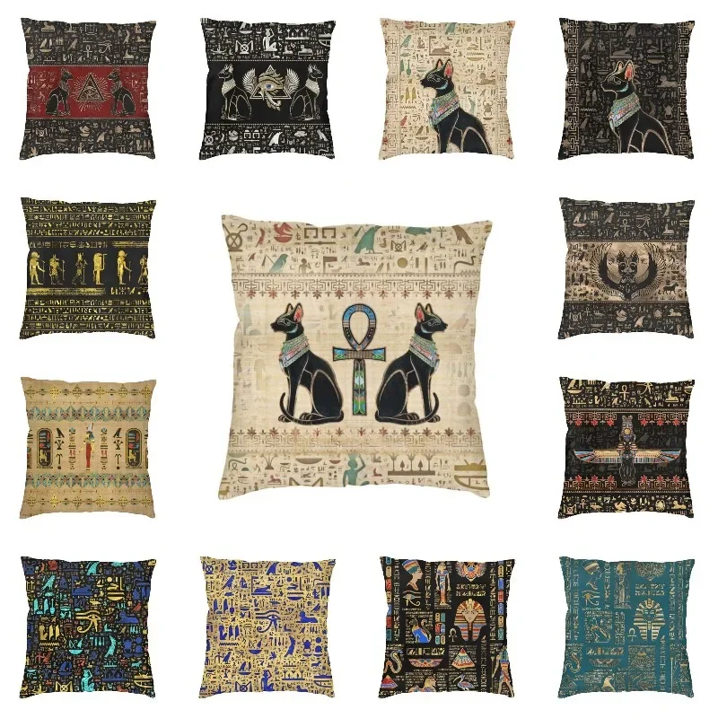 

Egyptian Cats And Ankh Cross Throw Pillow Cover Home Decorative Ancient Egypt Cushion Covers for Living Room Sofa Pillowcase