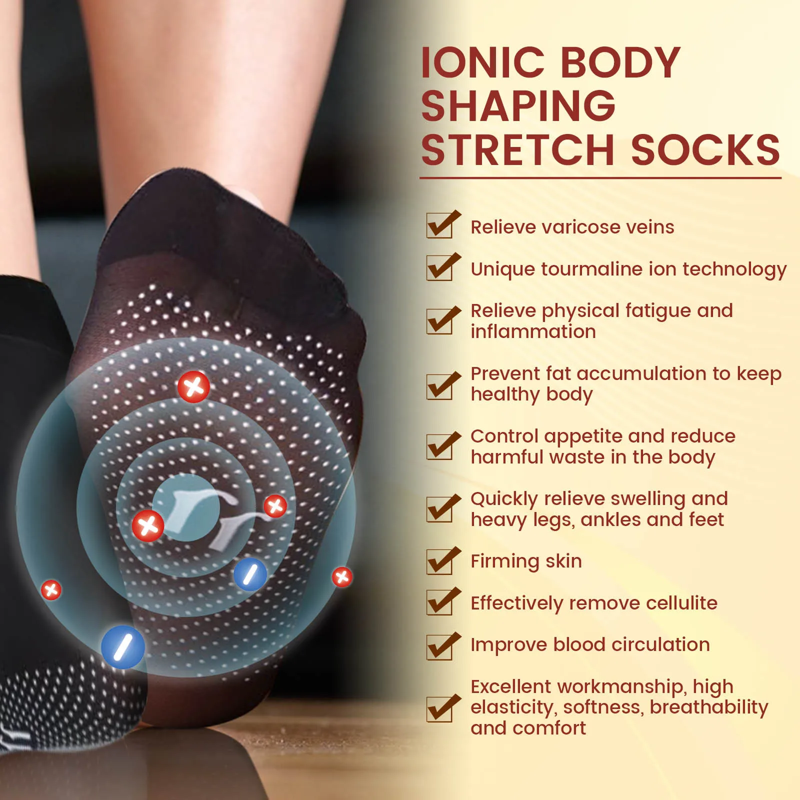 Slimming Health Socks Ionic Body Shaping Stretch Socks Relieve Varicose Veins Leg Fatigue Better Blood Circulation Non Slip Sock