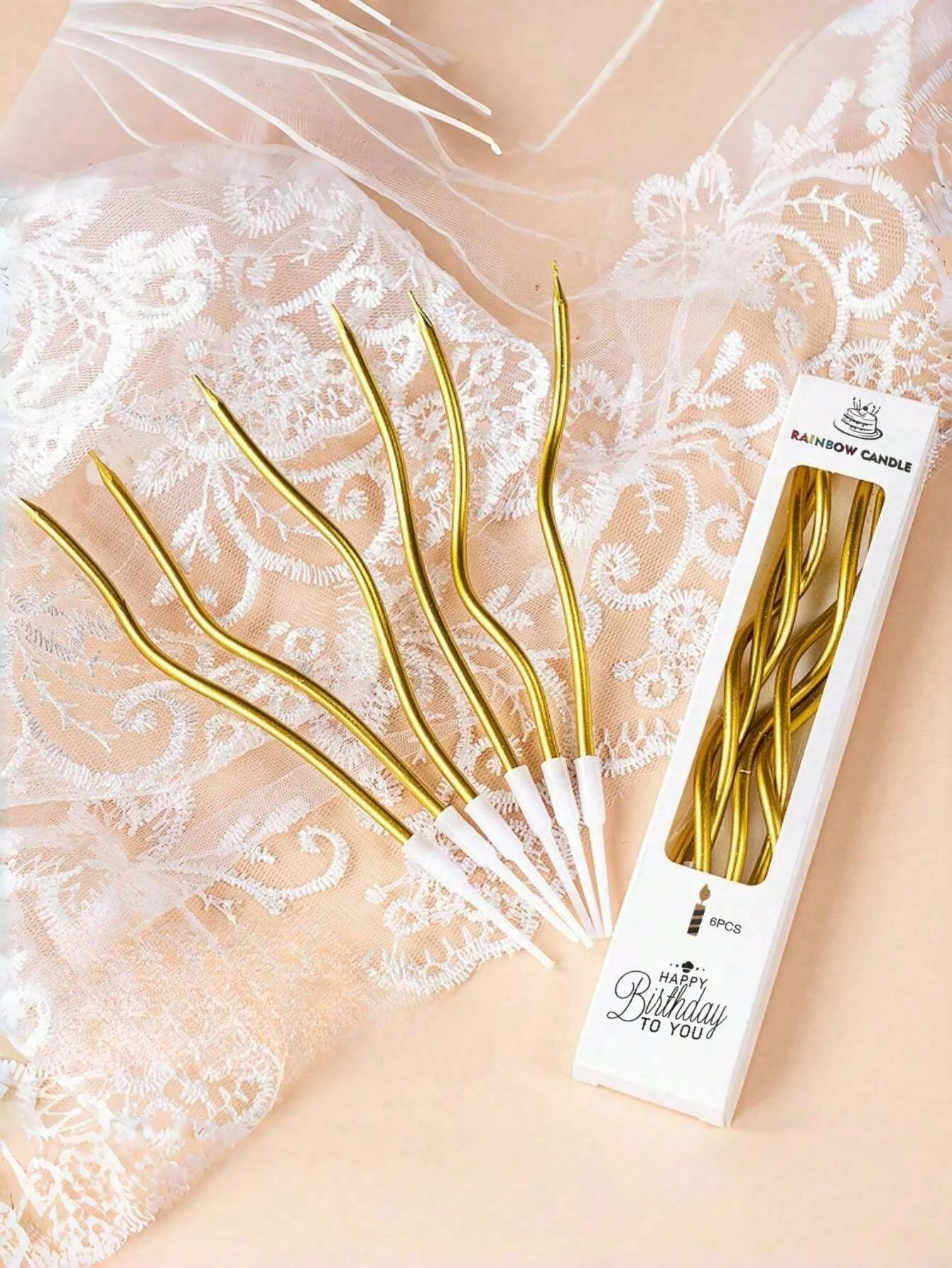 Cake Candles 6Pcs/set Curved Cake Candles Birthday Baby Shower Gender Reveal Cupcake Decorating Candle Toppers Wedding Party Decorative