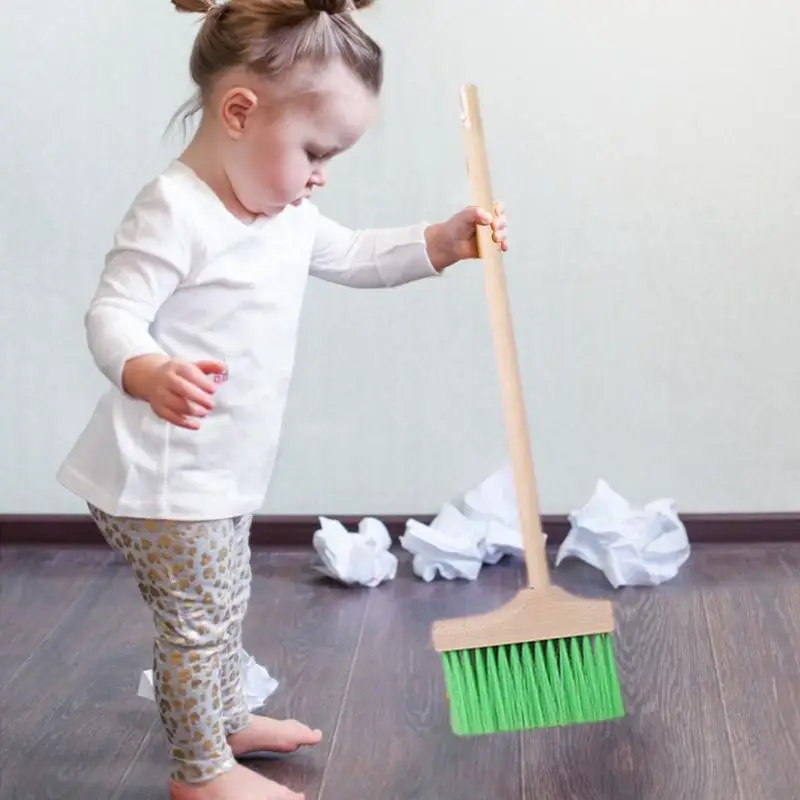 Wooden Cleaning Toys Set Detachable Cleaning Tool Includes Broom Mop Wooden Detachable Housekeeping Broom Dustpan Duster Brush 3
